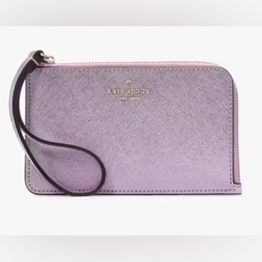 Kate Spade Lucy Metallic Small L-Zip Wristlet in Quartz Pink